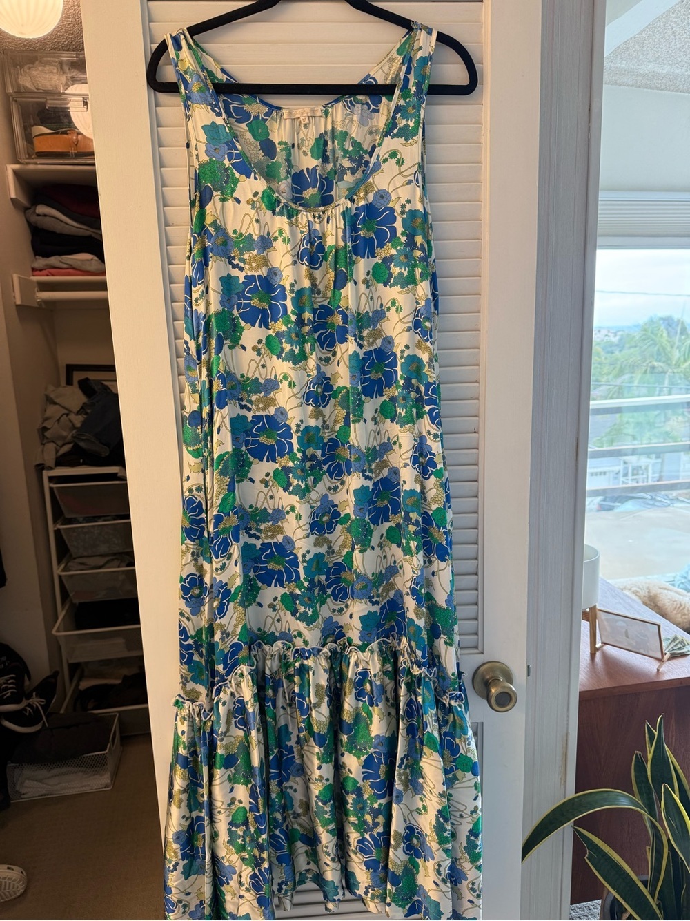 Gold Hawk Silk Dress Blue Moon Miami Print Size M - Picture 4 of 4